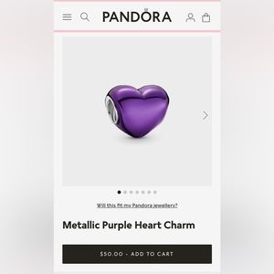 Metallic Purple Heart Pandora Charm